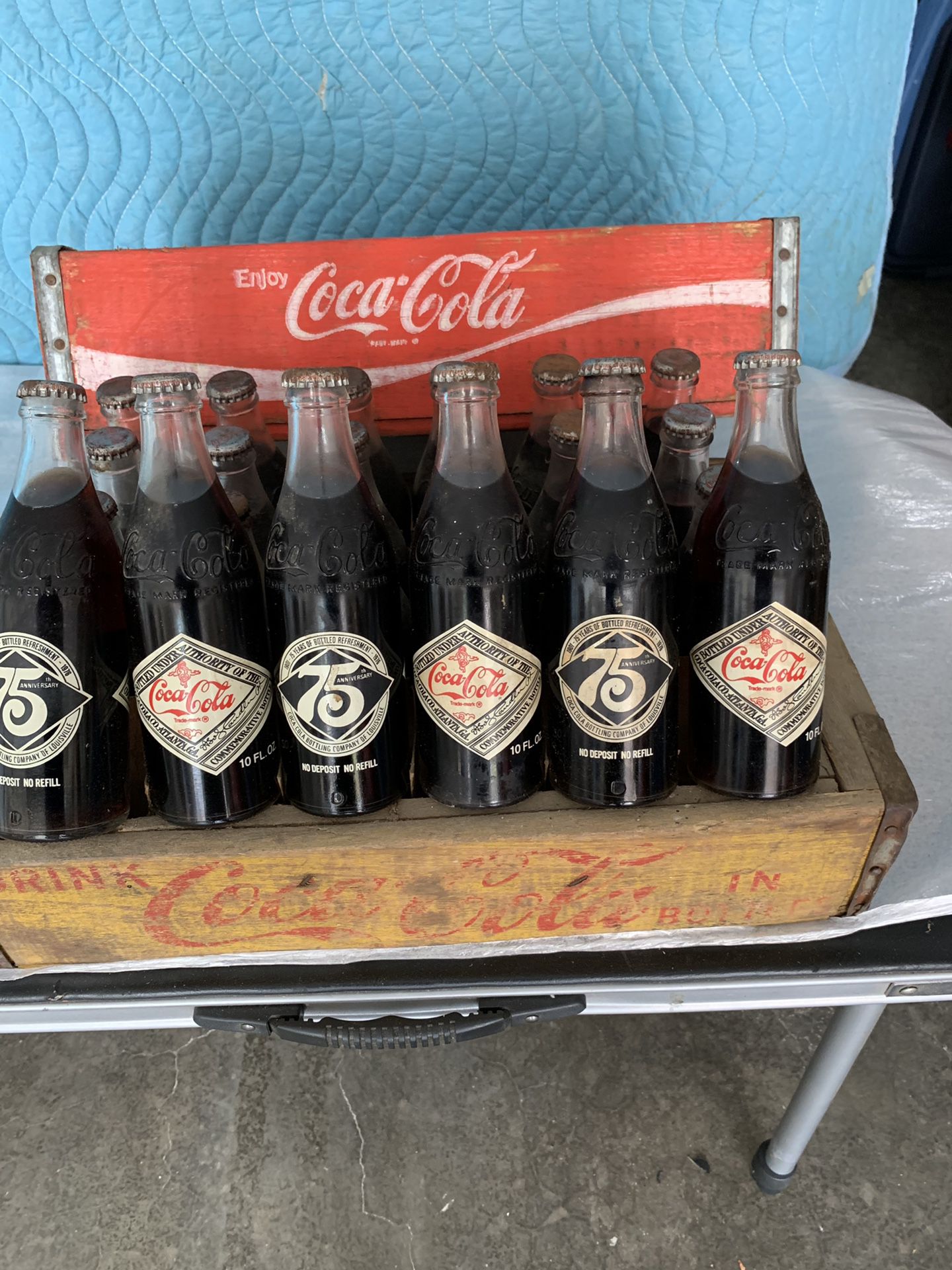 Antique Coke Bottles in Wooden Crate