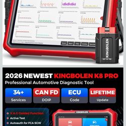 KINGBOLEN K8 Pro OBD2 Scanner Bluetooth 2026 Bidirectional Scan Tool with Lifetime No Subscription Update 8" All System Diagnostic Tool, ECU Code, 34+