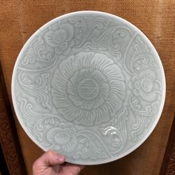 Large Antique Chinese Celadon Charger Round Serving Platter Plate Qing Dynasty
