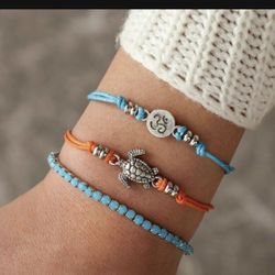 *SALE PRICE* * Rope 3 PC TURTLE CHAKRA OM Bracelet / Anklet Set *See My Other 90 Items*