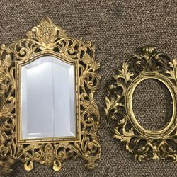 Two Antique REAL GOLD Frames (1Pic & 1Mirror)