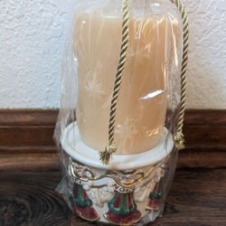 Vintage 1970's Fitz & Floyd Noel Ceramic Candle Holder With Candle 