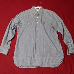 Ralph Lauren Men's Plaid Long Sleeve Dress Shirt Navy Blue