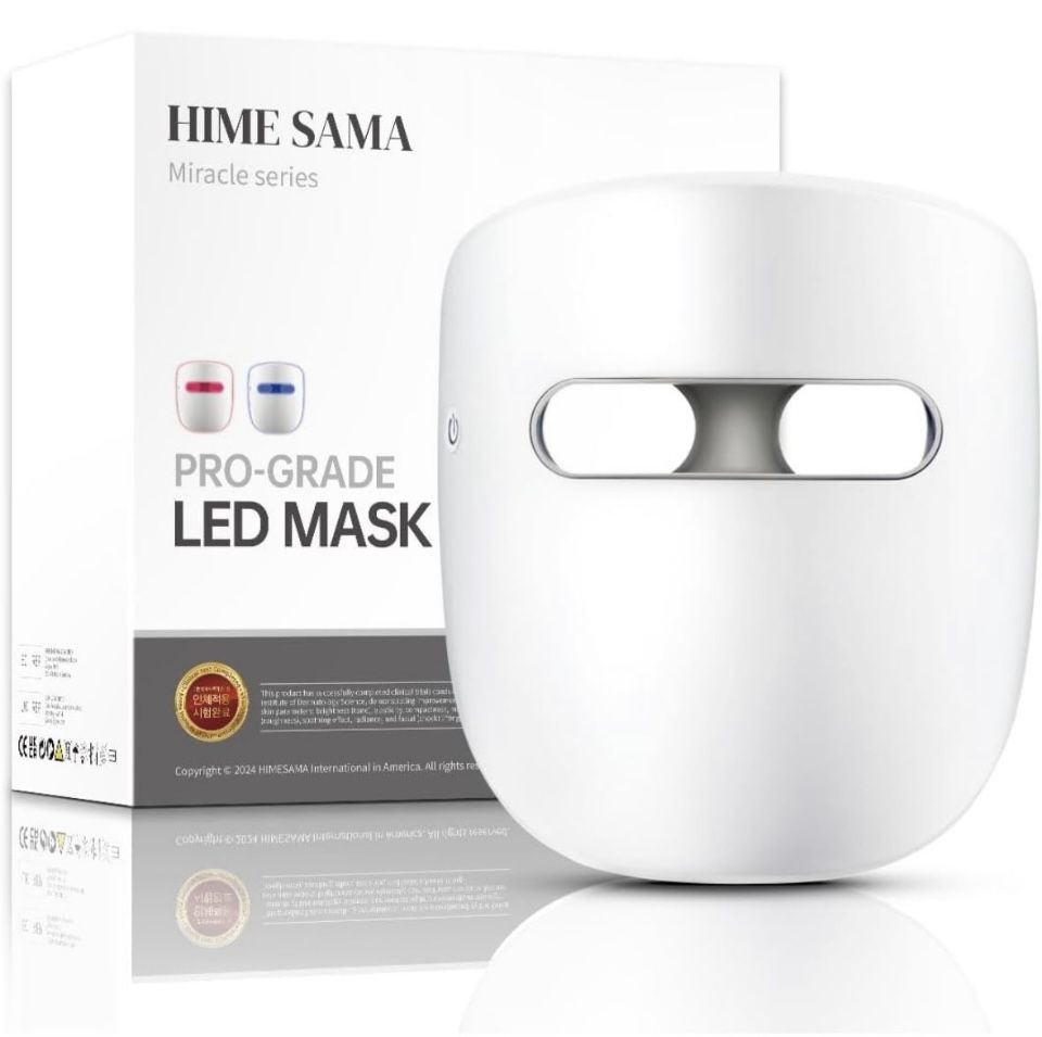 NEW hime sama Led Face Mask, Red Light Mask for Face, FSA/HSA Eligible, Infrared, Red & Blue Light Mask for Skin Care, Wrinkle Reduction, Wireless Fac