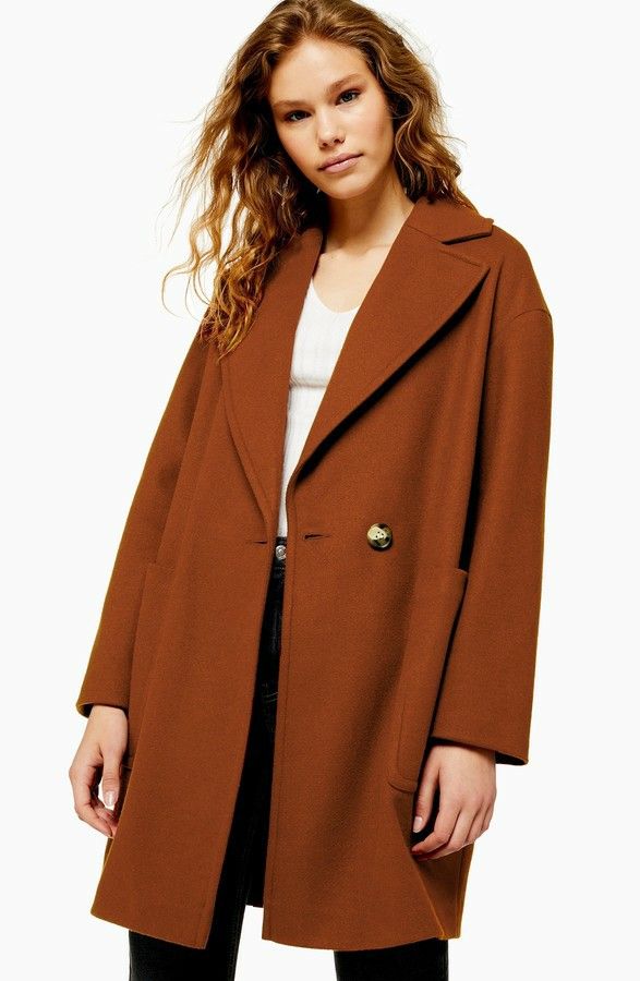 NWT TOPSHOP Women's Carly Coat Large Pockets Rust/ Burnt Orange