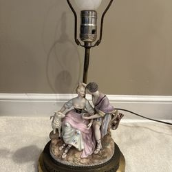 Vintage French Figural Lovers Bisque Lamp 