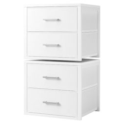 2 Stackable Storage Drawers Closet Organizers Fabric White Dresser 