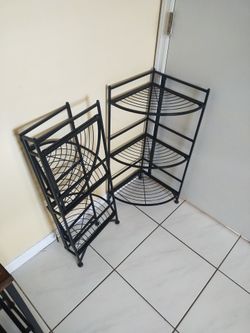 TWO 3-Tier Folding Metal Corner Shelves
