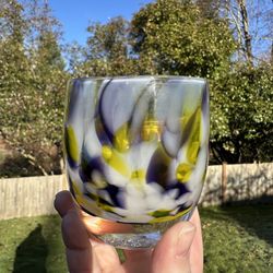 Glassybaby Purple Majesty Purple Yellow White Thumbprint Fundraiser Candle Holder