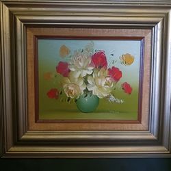 Vintage MidCentury Floral Art In Gold Frame