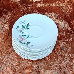 11 Each Saucer Dises -Knowles Pink & White ALLIUM Flowers Green Vines #50 10