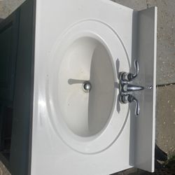 Bathroom Vanity Top With Faucet, Drain And Water Lines