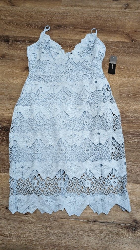 NWT Lulu’s Sway Away light blue Crochet Lace Dress S