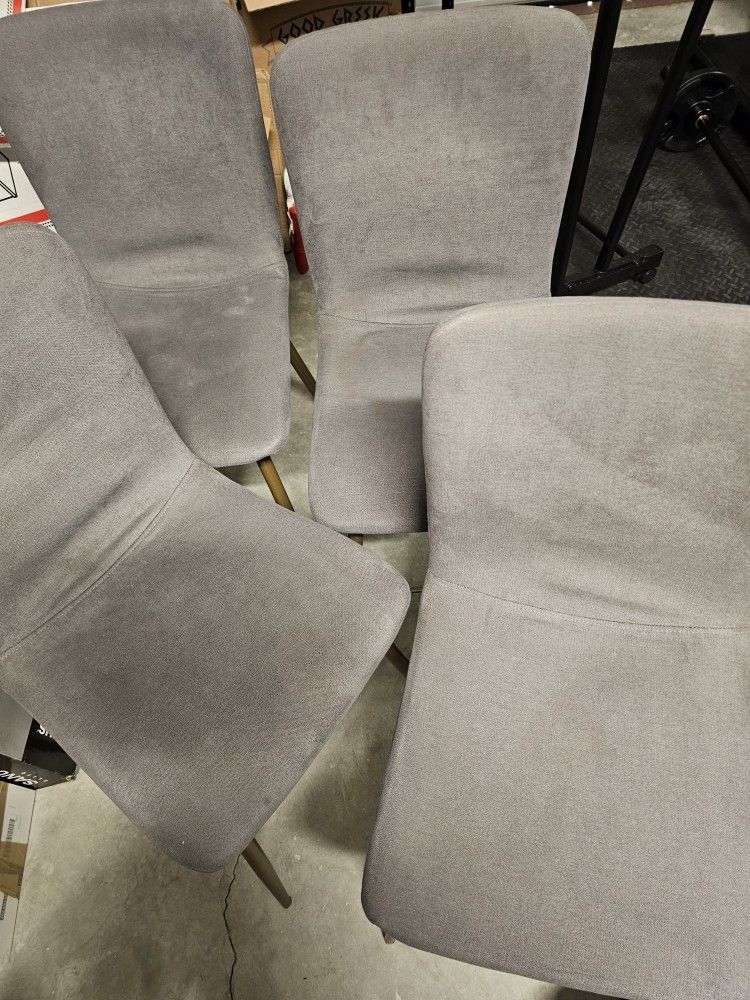 Four Dining Chairs - Gray and Gold - Nice Fabric Upholstery 