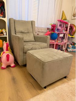 Gray suede, baby nursing rocking chair with foot rest