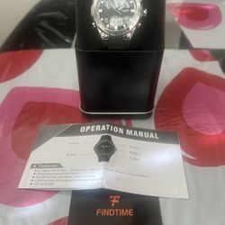 Findtime Men's Sport Analog & Digital Wristwatch Black Resin Band Silver Case