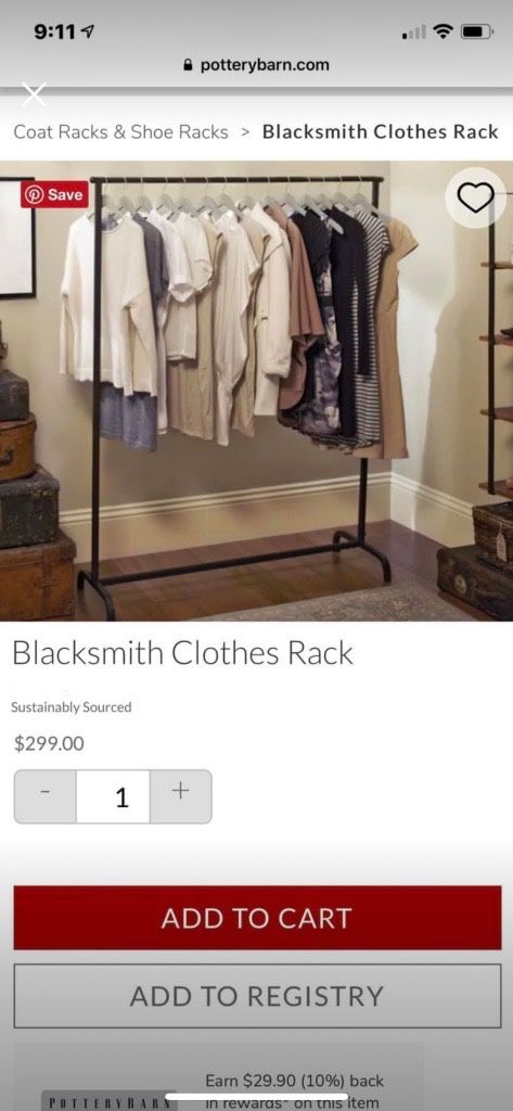 Pottery Barn Blacksmith Clothes Rack (closet organizer, crate and barrel, west elm) garment, moving