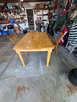 Vintage kitchen table large butcher block style maple dining room area rustic farmhouse style with spindle legs Measurements are in the pictures legs