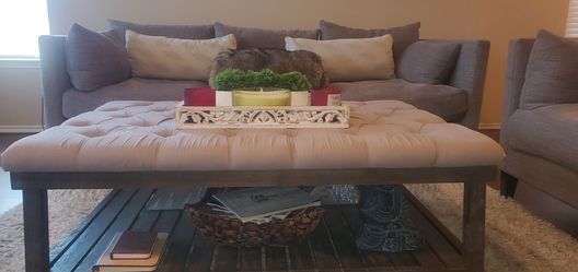 Sofa, chair, and rug