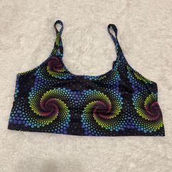 New xl psychedelic crop top tank festival rave EDC outfit shirt raver boho blue