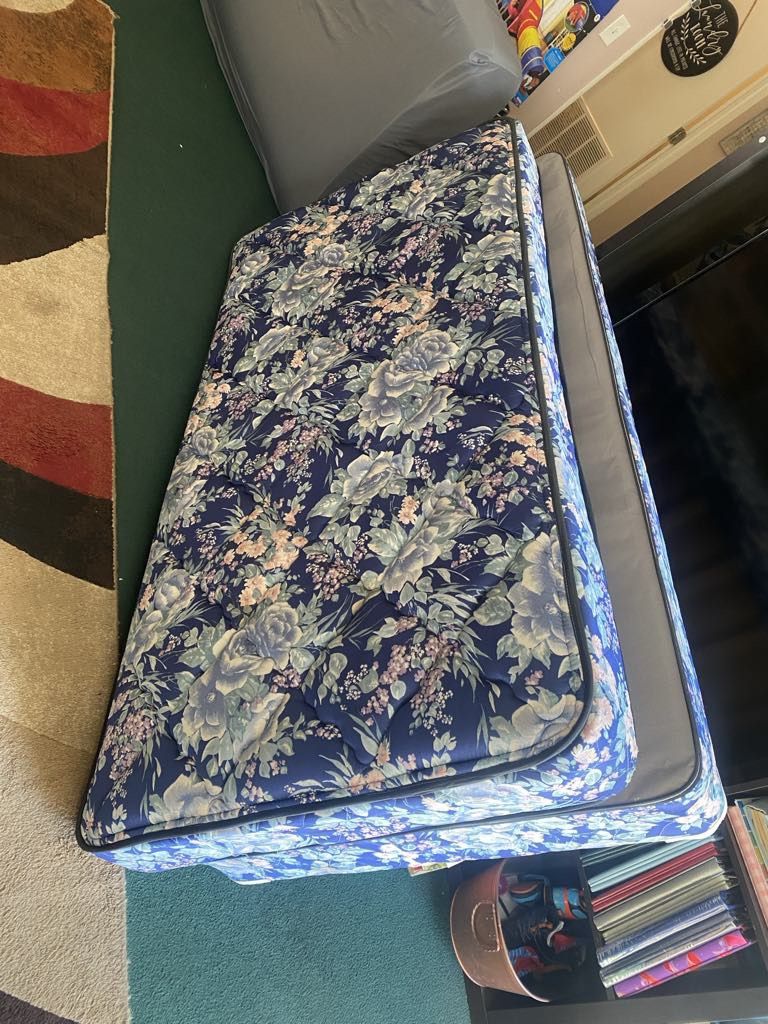 π©·π©·1- $$240-matching blue floral twin mattress and box. (Not new) - I stock up on these from purchasing them in Seattle and Tri Cities and bringi