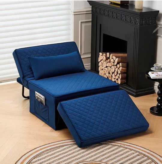 New Blue Convertible Folding Ottoman Sofa Bed 