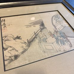 Vintage Japanese Polychrome Ukiyo-e Style Print Framed Matted