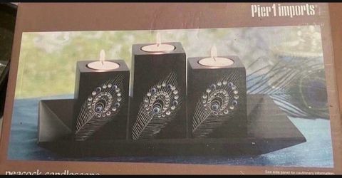 Peacock Tea Light candles and tray-BRAND NEW