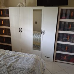 Two Wardrobes With Mirror Front & Drawers