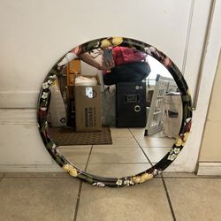 Decorative Round Mirror with Floral Frame