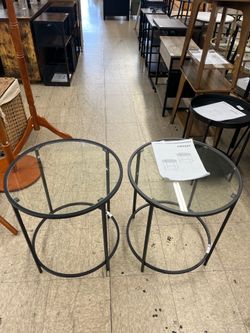 VASAGLE Round Side Glass Black Coffee Tables Modern Style Set of 2 - Black