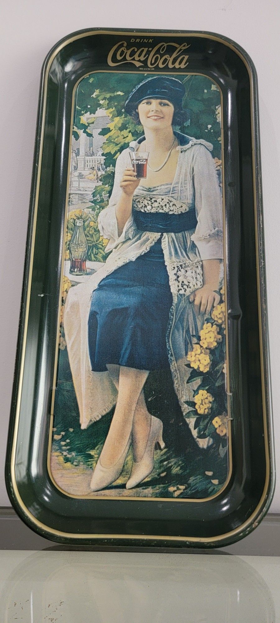 1Vintage 1973 Coca-Cola Rectangle Serving Metal Tray.
(Retro From Calendar Girl 1921)