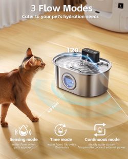 Cat Water Fountain Cordless Stainless Steel  Wireless 3.2L/108oz
