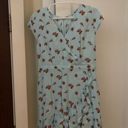 Light Blue Faux Wrap Floral Dress