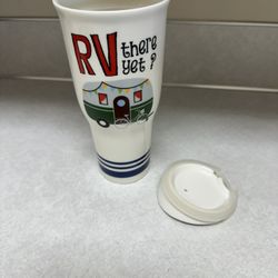 "RV there yet?" Ceramic Travel Mug with Silicone Sealed Lid (16 oz)