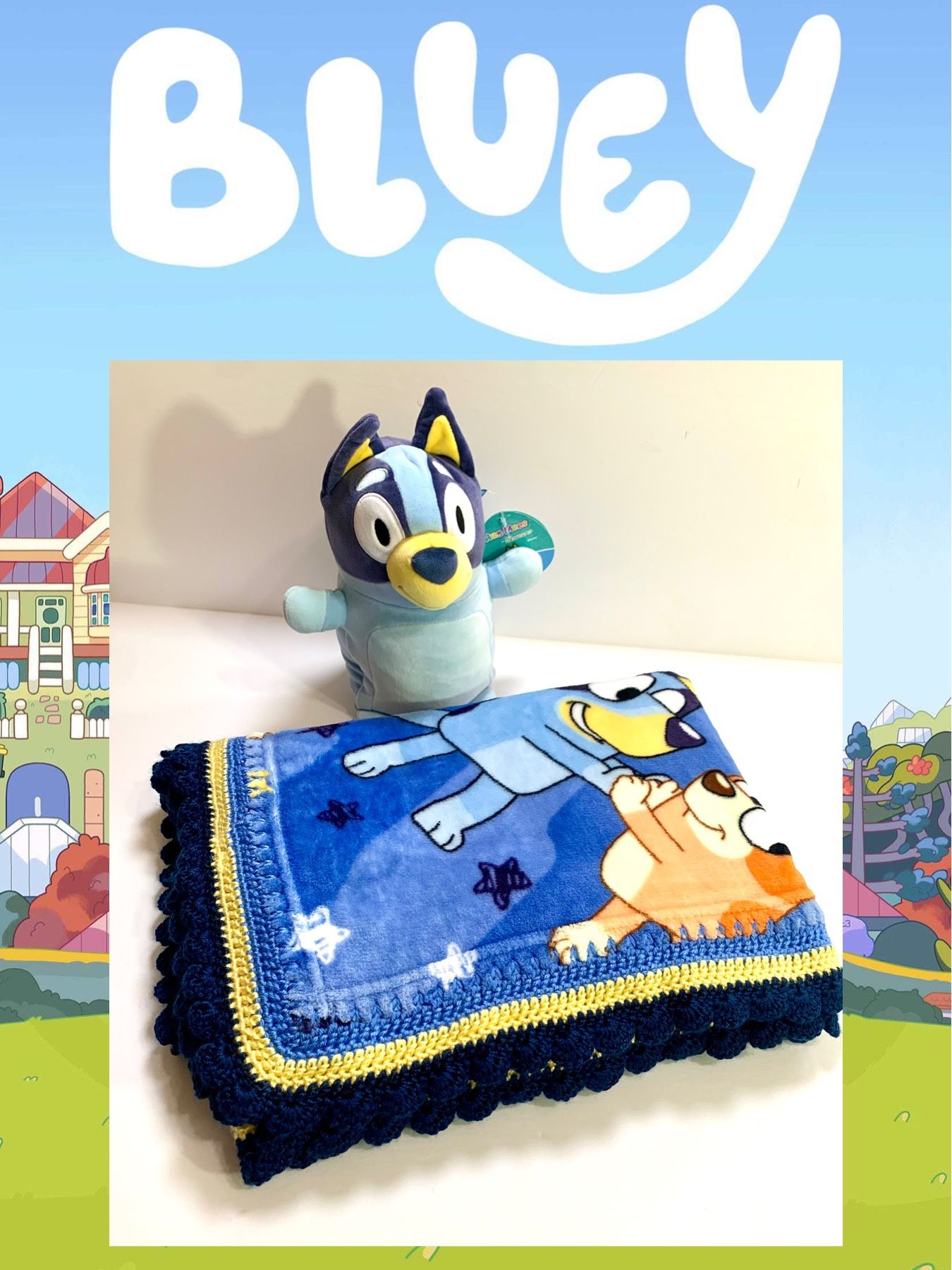 Bluey and Bingo Crochet Toddler Youth Blanket Gift Set - 2 Piece