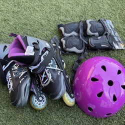 Rollerblades with helmet and safety gears