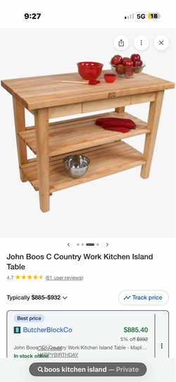 Boos Kitchen Island and butcher block