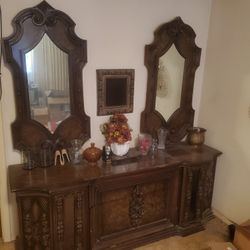 Vintage Dresser, Matching Cabinet Night Stands, 3 Mirrors