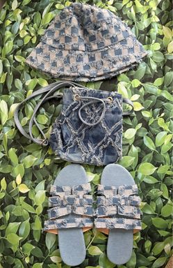 Denim Fringe 3-Piece Set Hat Bag Sandals