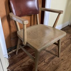 Wooden Chair w/ Red Leather Cushion