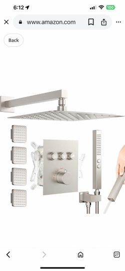 Shower Faucets Sets Brushed Nickel Shower Systems, STARBATH 12" Rain Shower with 2 in 1 Handheld and 4 Body Jets, Black 15B And Nihal 15L