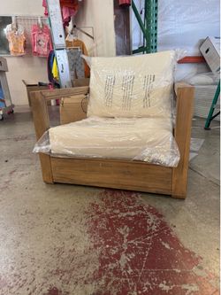 NEW Teak Solid Wood Indoor/Outdoor Arm Chair, Off-White Cushion, Low Profile Lounge Chair