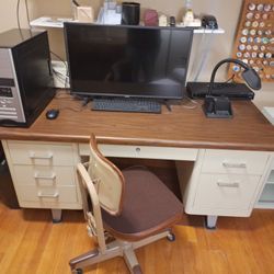 Vintage Metal Office Desk & Chair