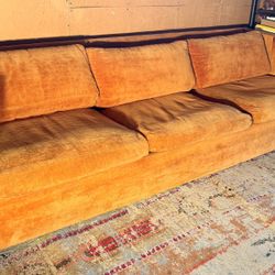 Mid-Century Wood-Frame Couch (Orange Upholstery)