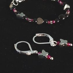 Petite S925 Silver Butterfly’s And Beaded Earrings And Bracelet Set