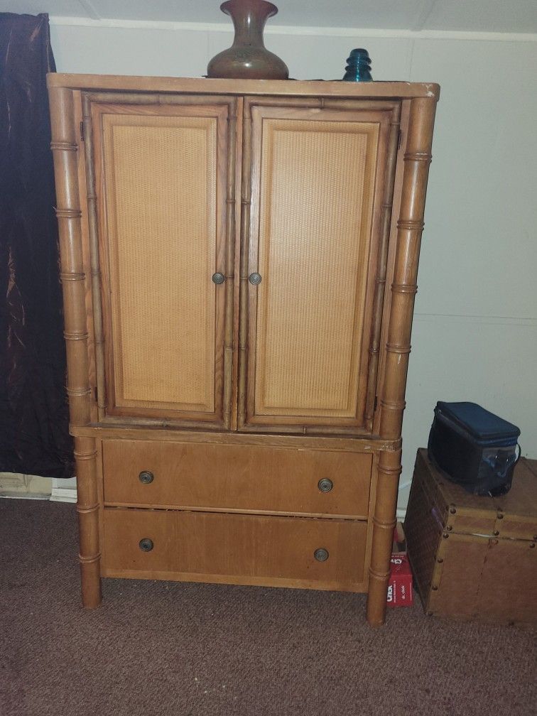 Vintage Faux Bamboo Armoire