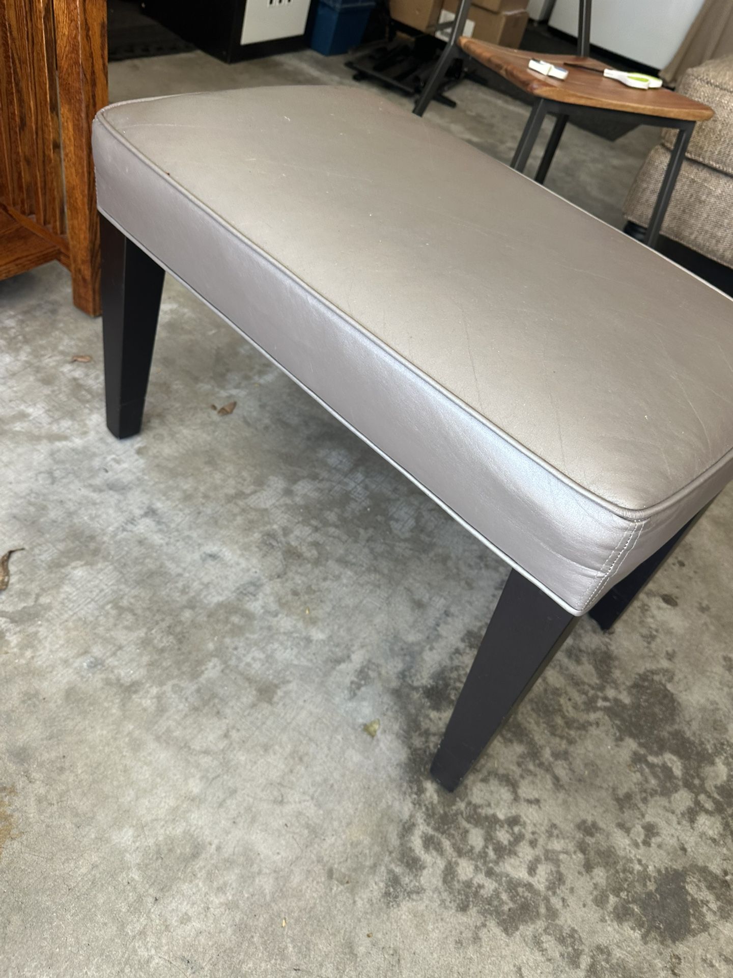 Faux Leather  Footstool / Bench – 27” x 16” – Neutral Gray
