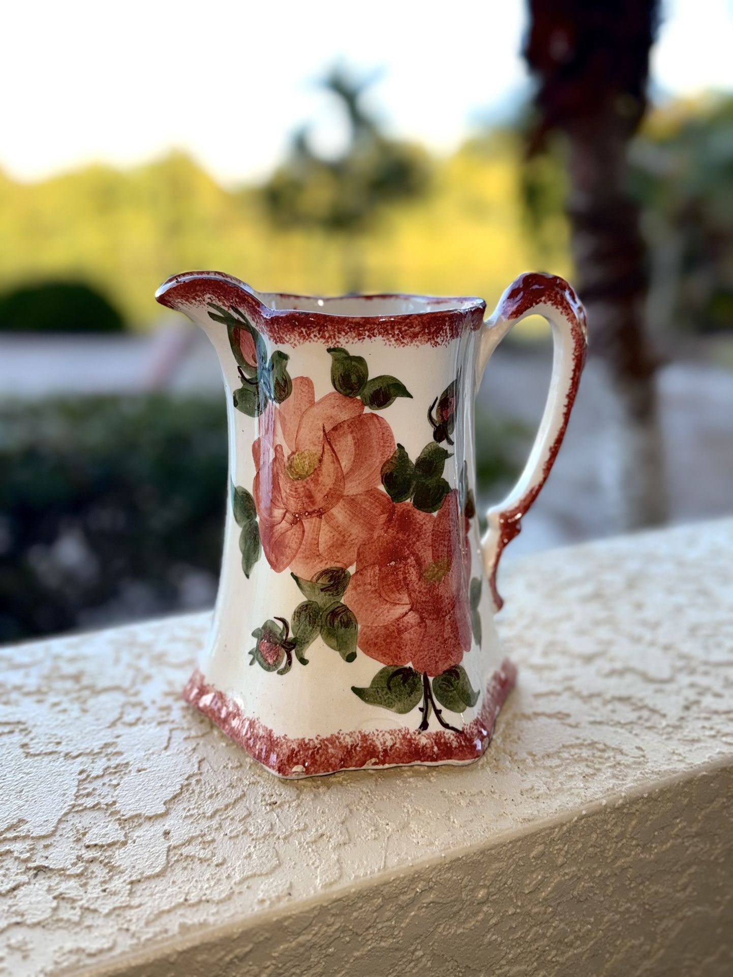 Hand-Painted Floral Pitcher Vintage Cash Family Pottery