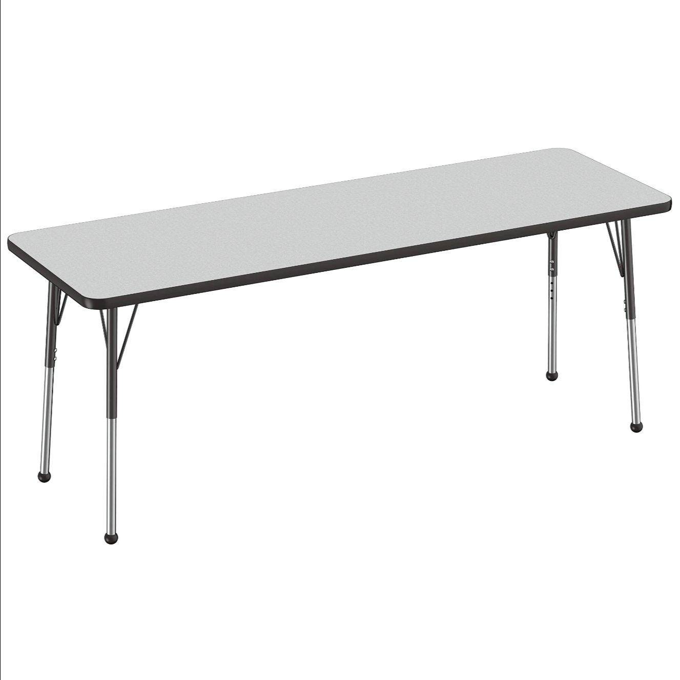FDP Rectangle Activity School and Office Table (24 x 72 inch), Standard Legs, Adjustable Height 19-30 inches - Gray Top and Navy Edge